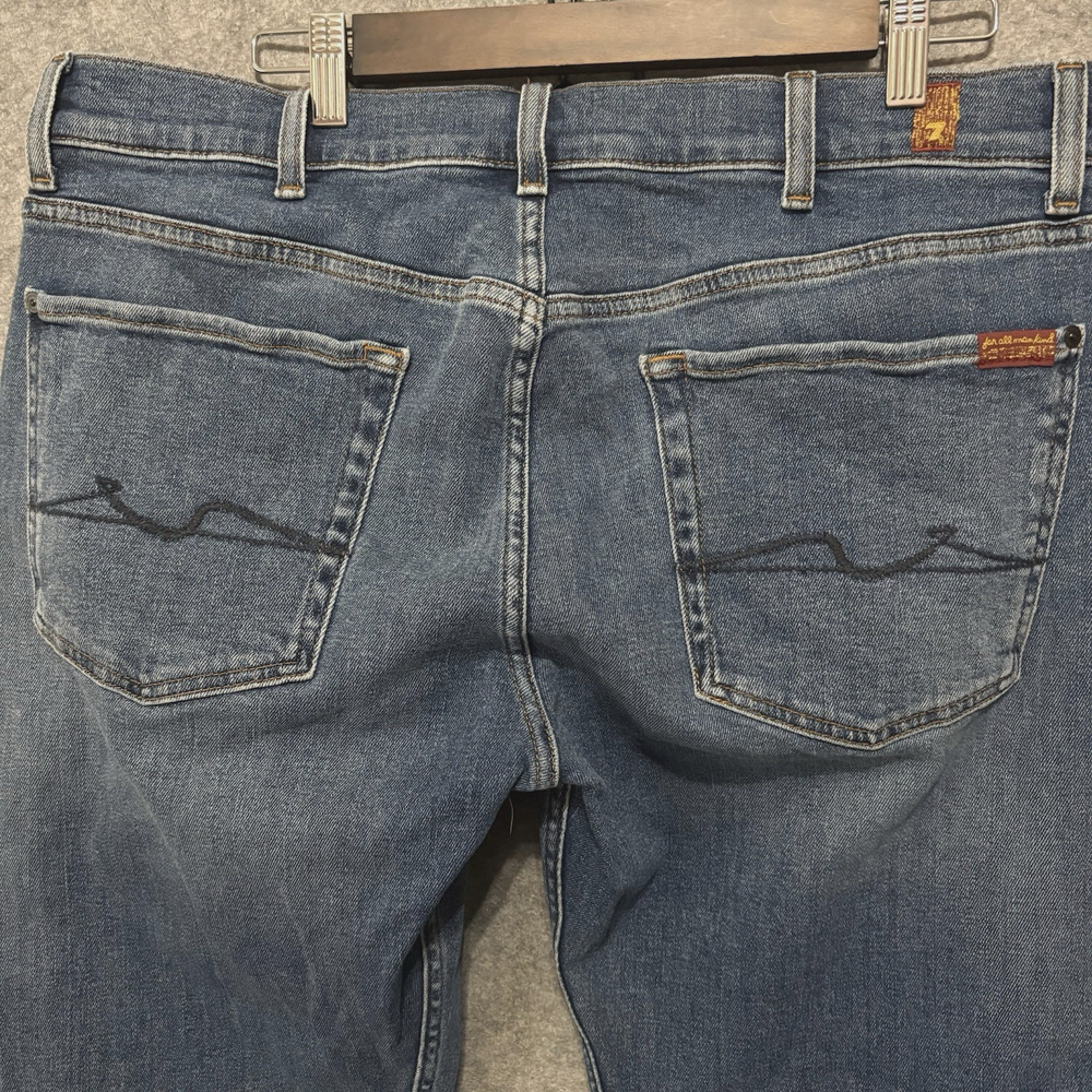 7 for All Mankind Straight Jeans Mens‎ 36 x 31 Blue Embroidered Whiskering - Picture 2 of 10